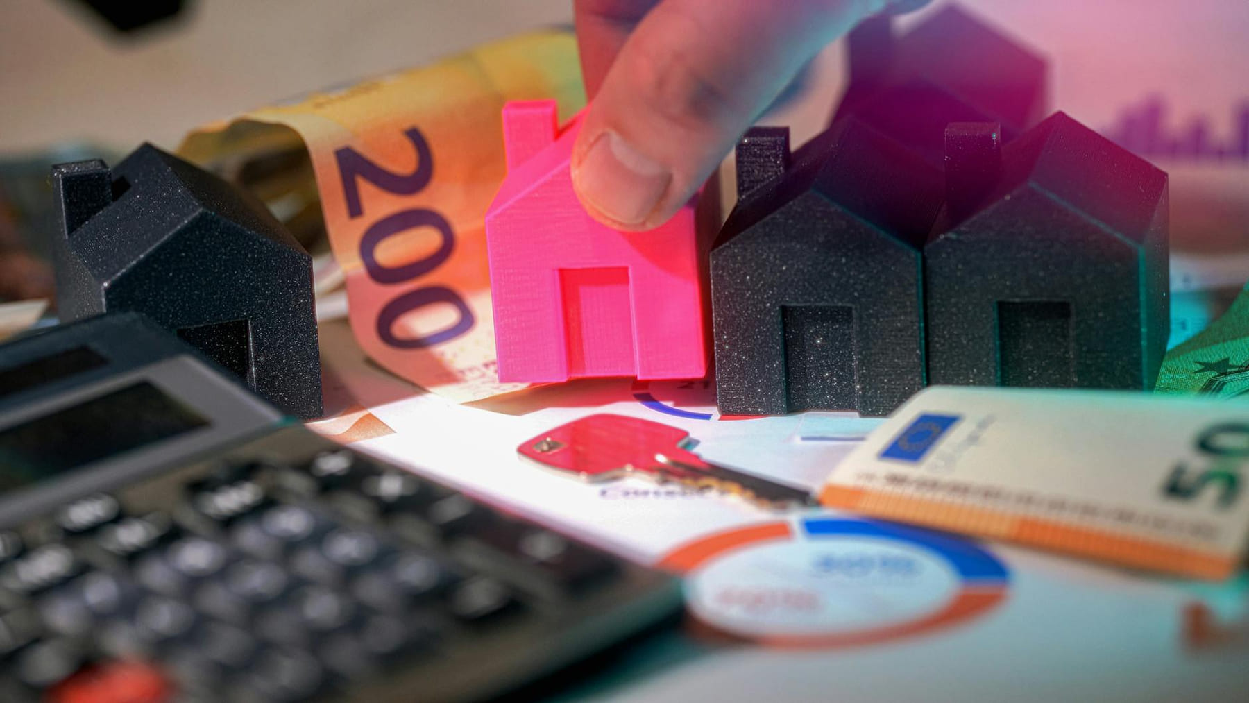 Miniature houses, Euro bills, and calculator representing real estate investment. on The Smart Home Buyer